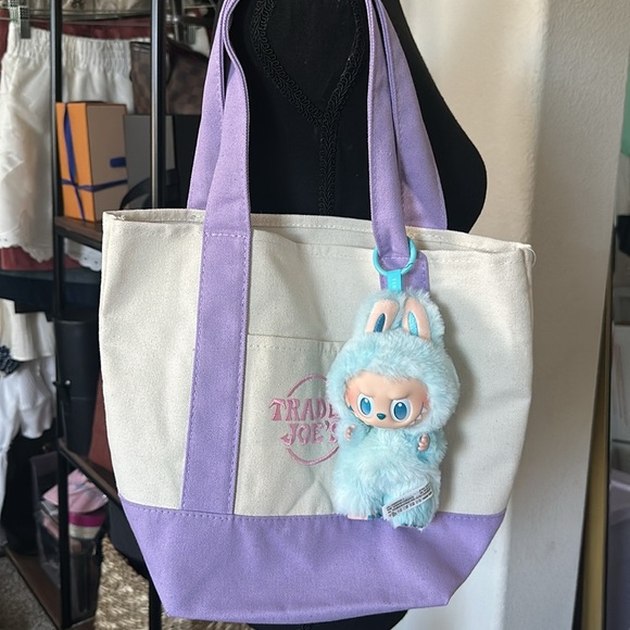 Trader Joe's mini Canvas Tote Bag aqua - Picture 1 of 3